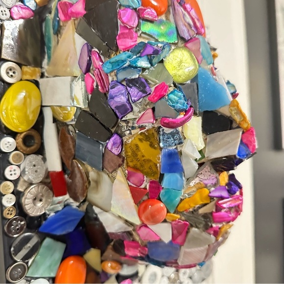 Sculpture Head Bust papier-mâché, Mosaic Glass Beads Buttons Figure art OOAK - Picture 8 of 14